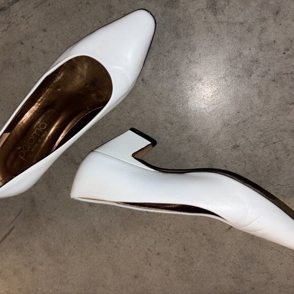 Vintage Paloma White Genuine Leather Kitten Heels 7.5B - Picture 5 of 8